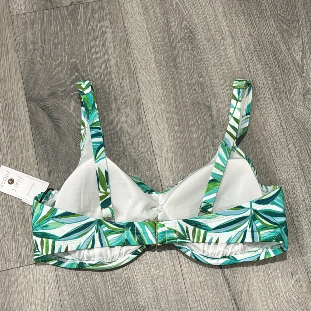 Women's Underwire Bra Bikini Bathing Suit Swim Top Shade & Shore Leaf Print 36DD